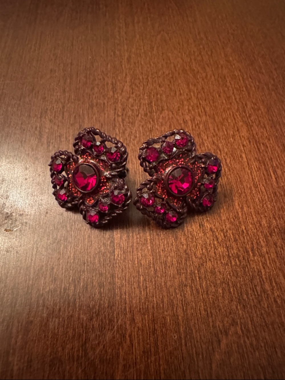 Vintage-Inspired Red Crystal Flower Clip Earrings